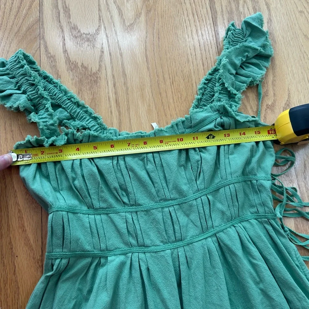 Free People Green Cotton Sundress Women’s Small Ruffle Strap‎ Button Side Boho